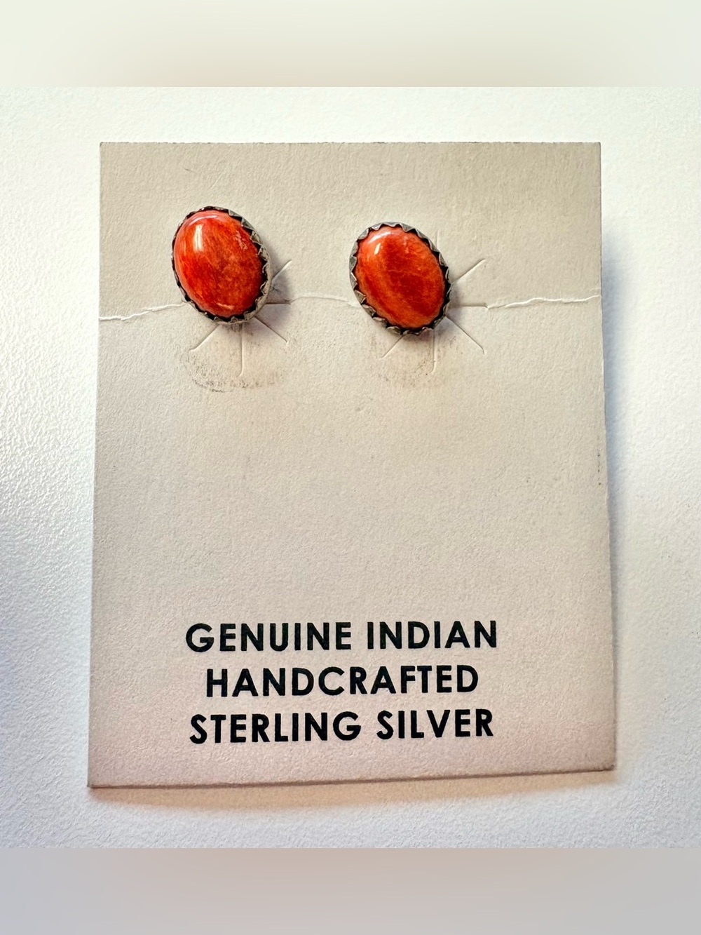 Native Handmade Sterling Silver Oval Spiny Oyster Shell Earrings Studs